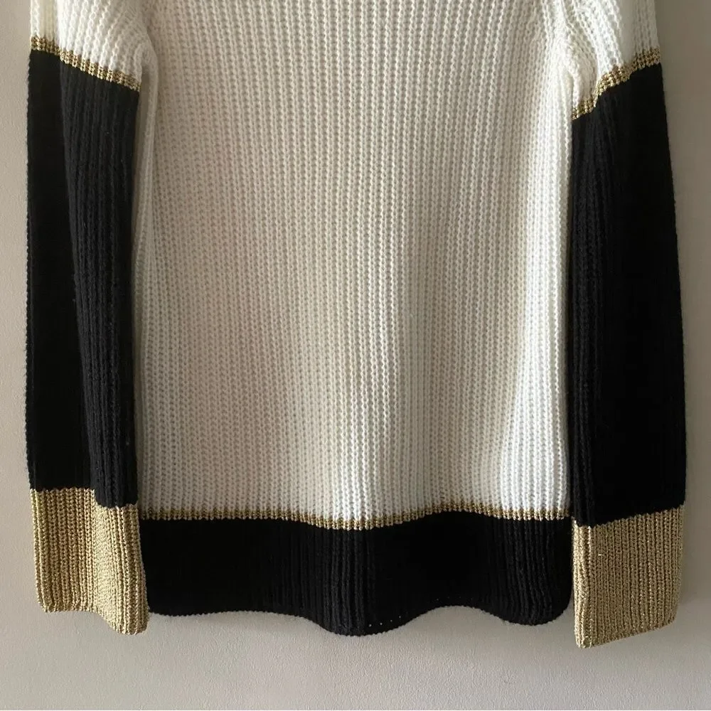 DKNY | White Black Gold Long Sleeve Sweater Top